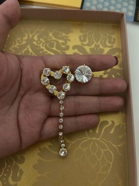 Authentic Miumiu Gold Crystal Heart Drop Earring